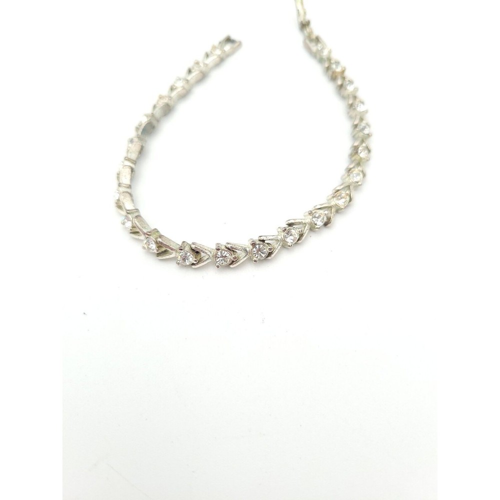 Vintage Avon Silver Tone Tennis‎ Bracelet Clear Rhinestones